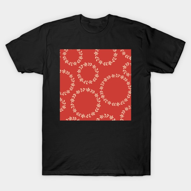 Vibrant Red Floral Wreath T-Shirt by FrancesPoff